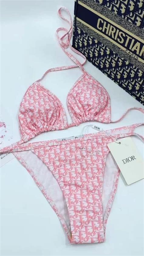 pink dior print bikini|Dior poster pink.